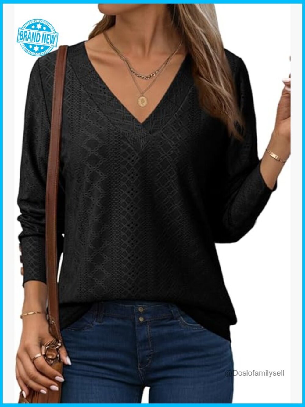 Dressy Casual V Neck Long Sleeve Blouse Embroidered Eyelet Tunic Top